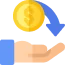 Refund policy icon showing a hand receiving a gold coin