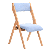 Light blue cushioned cantilever chair with folding wooden frame