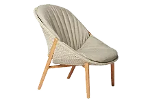 Beige cantilever chair with fabric seat and wooden legs